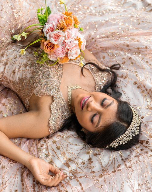 Destination wedding portrait with dramatic scenery